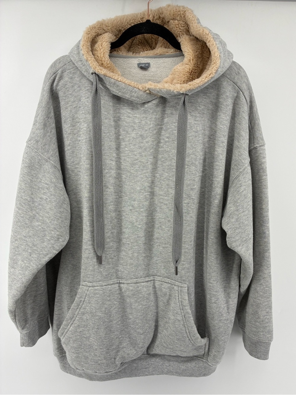 aerie Gray Hoodie with Tan Sherpa-Lined Hood